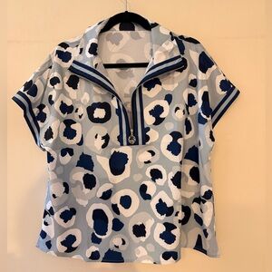 Blue and White Patterned Short Sleeve Top